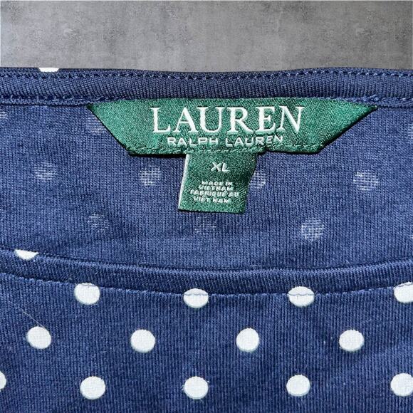 Lauren Ralph Lauren Women’s Navy White Polka Dot Ruffle Sleeve Top XL NWT - Picture 4 of 4